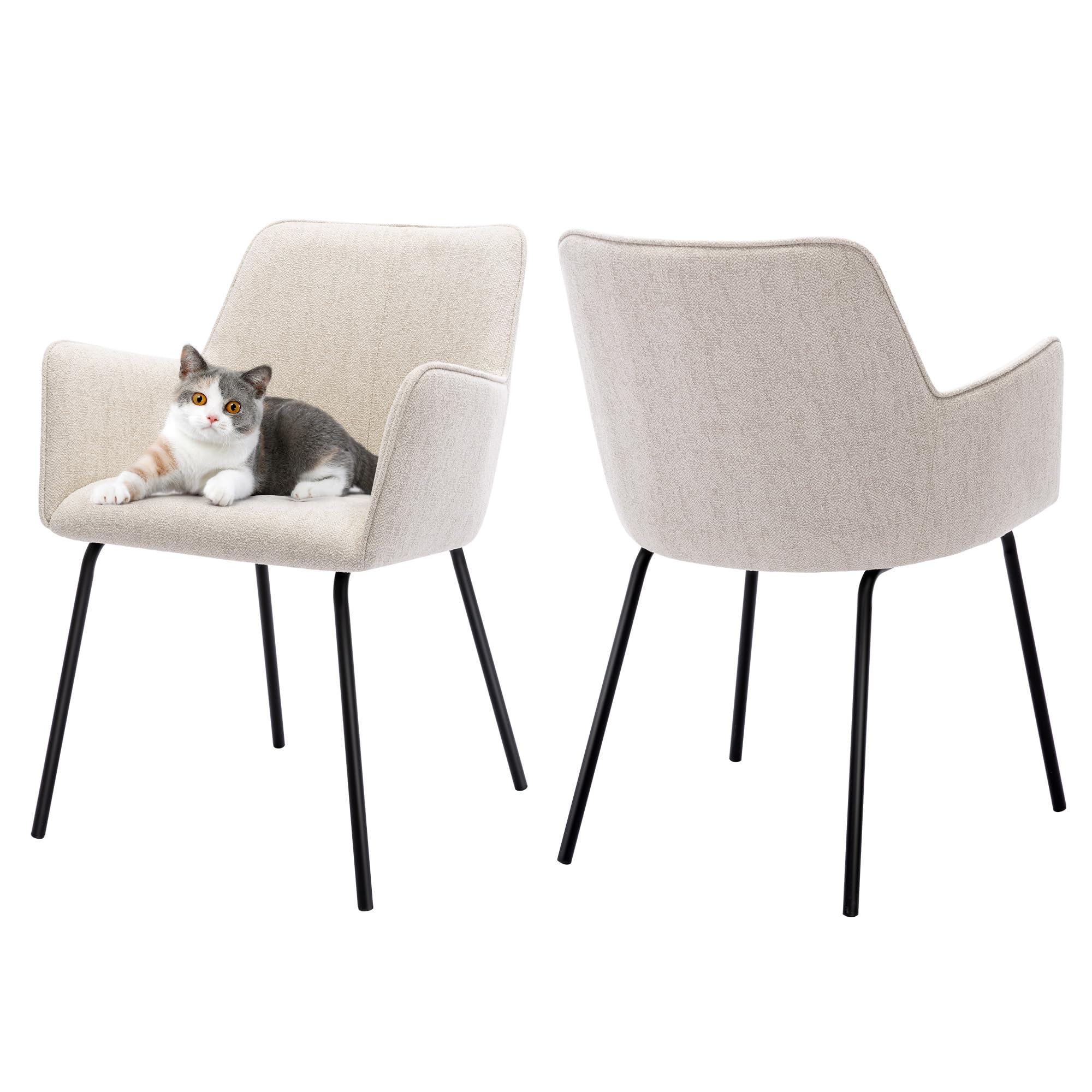 ONEVOG beige upholstered dining chairs with padded arms