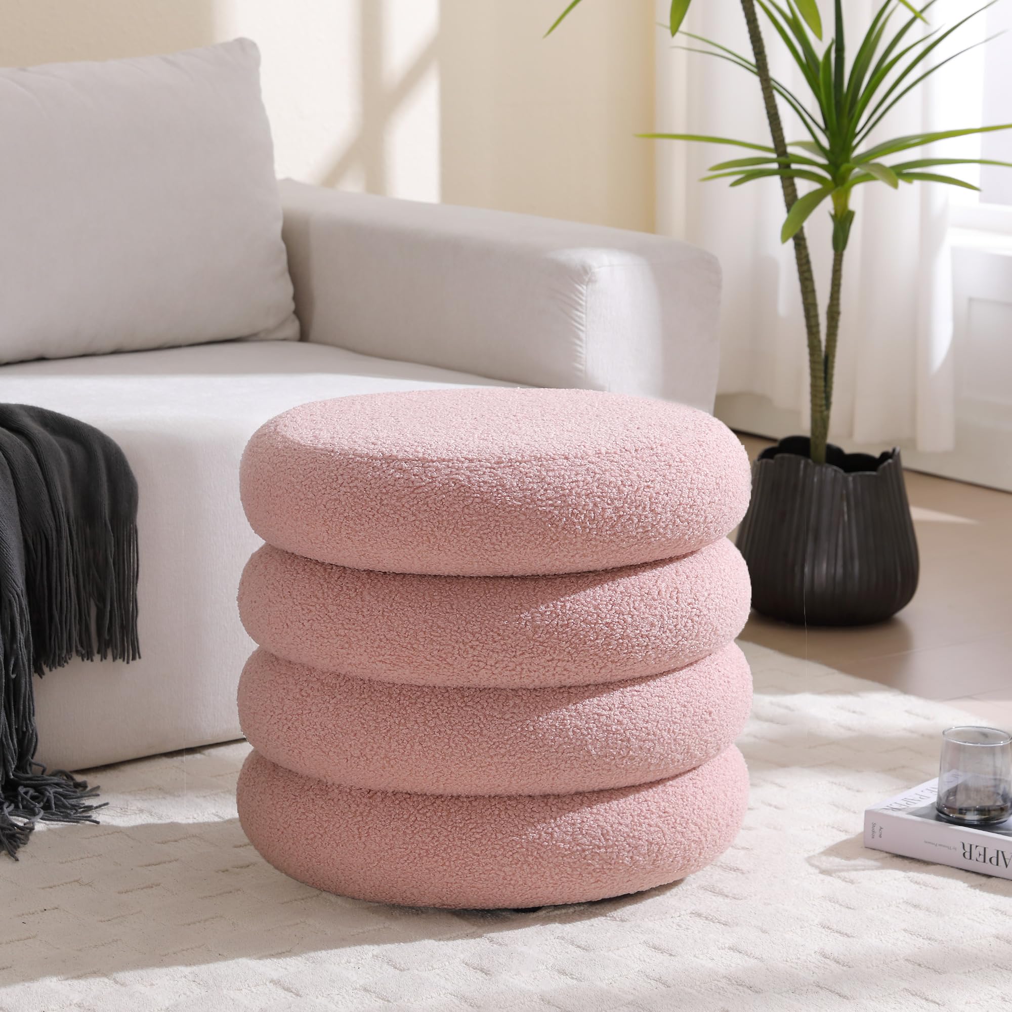 ONEVOG pink sherpa storage ottoman with removable lid