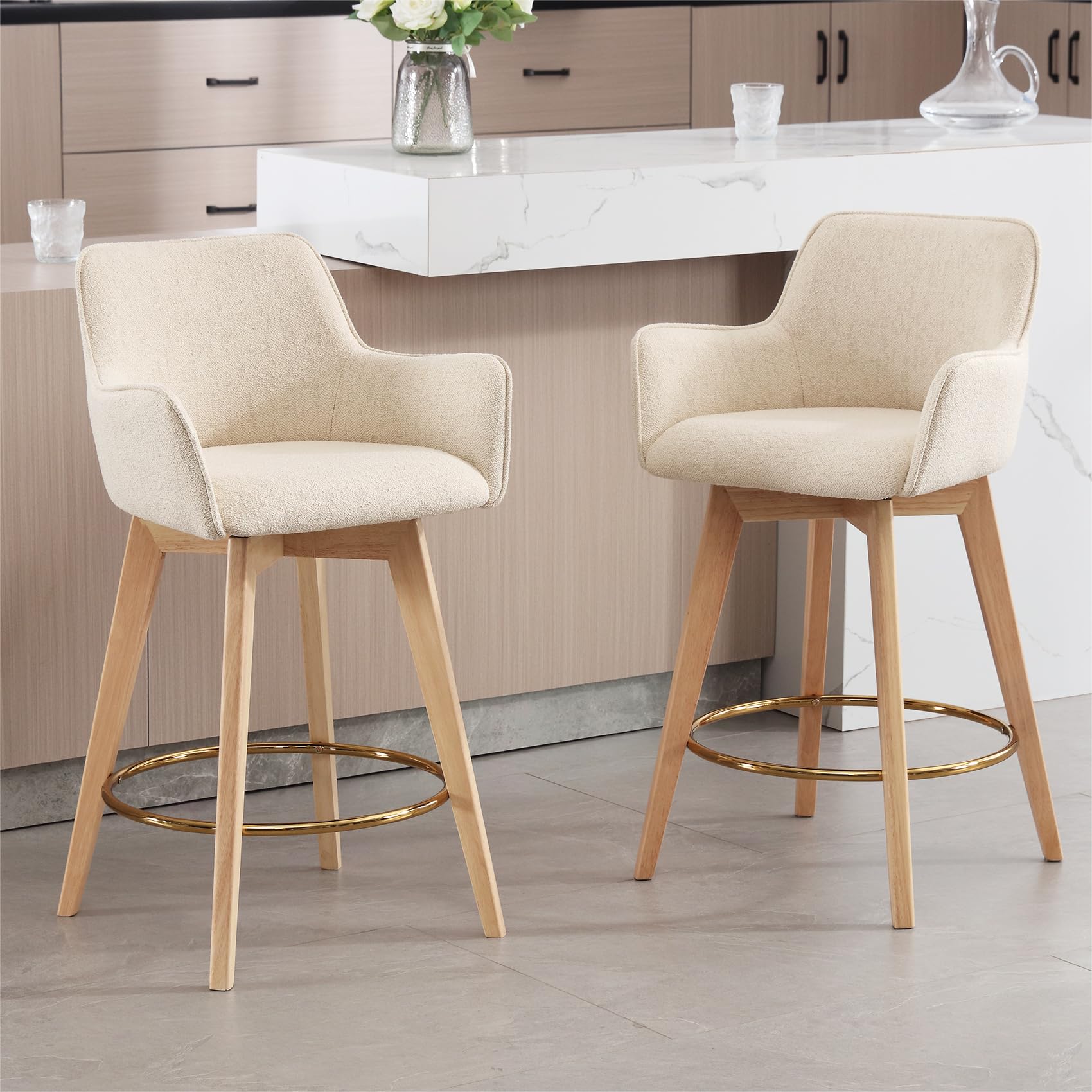 ONEVOG beige swivel counter height bar stools