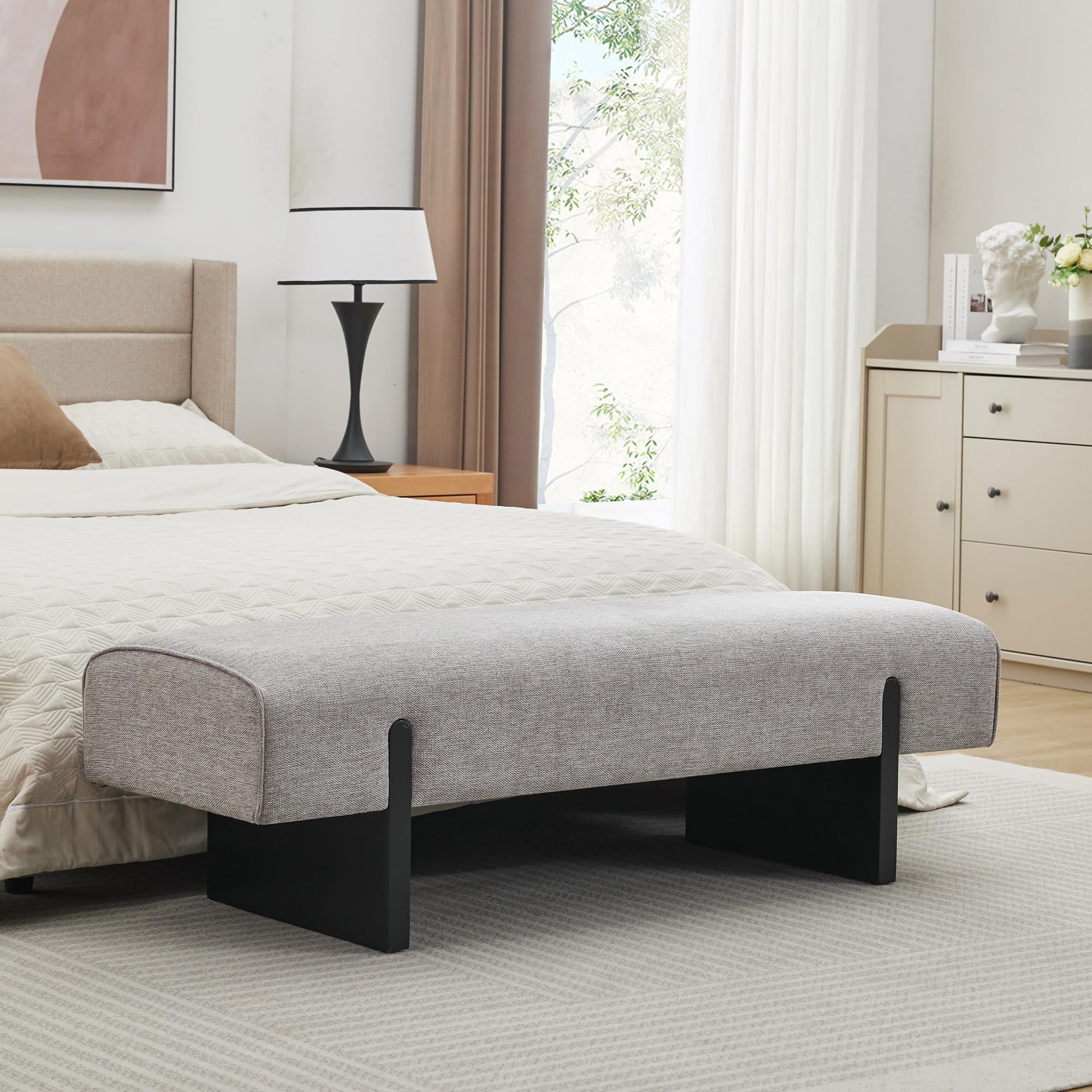 ONEVOG light grey upholstered end of bed bench