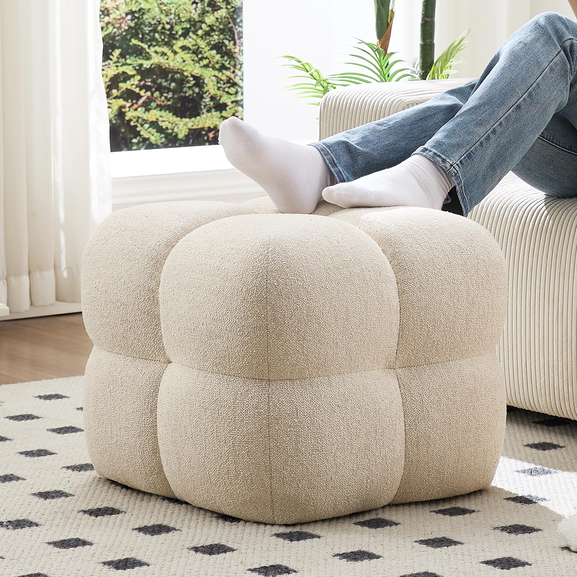 ONEVOG beige square pouf ottoman