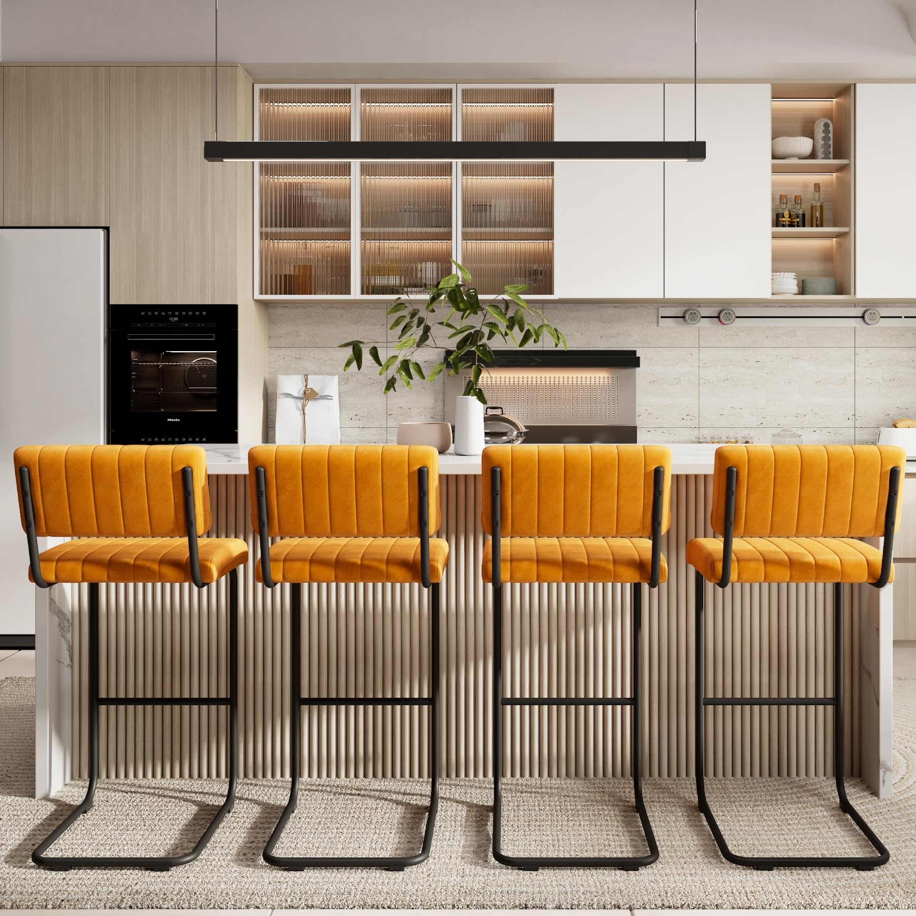 ONEVOG brown upholstered bar stools set of four